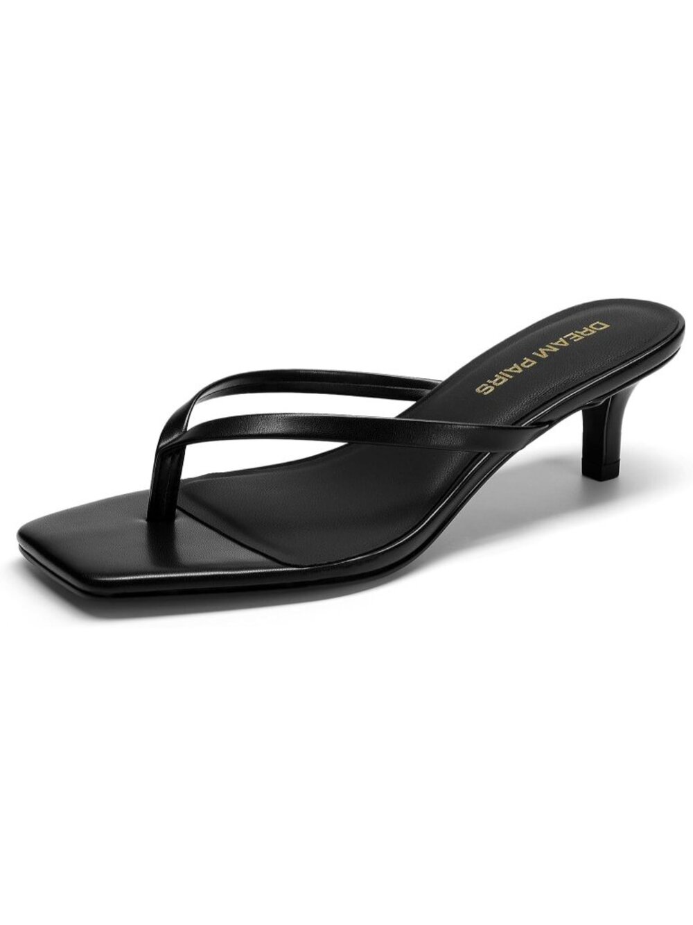 Women's Flip Flop Low Heels Square Open Toe Black Sandals Thong 1.96 Inch Heels